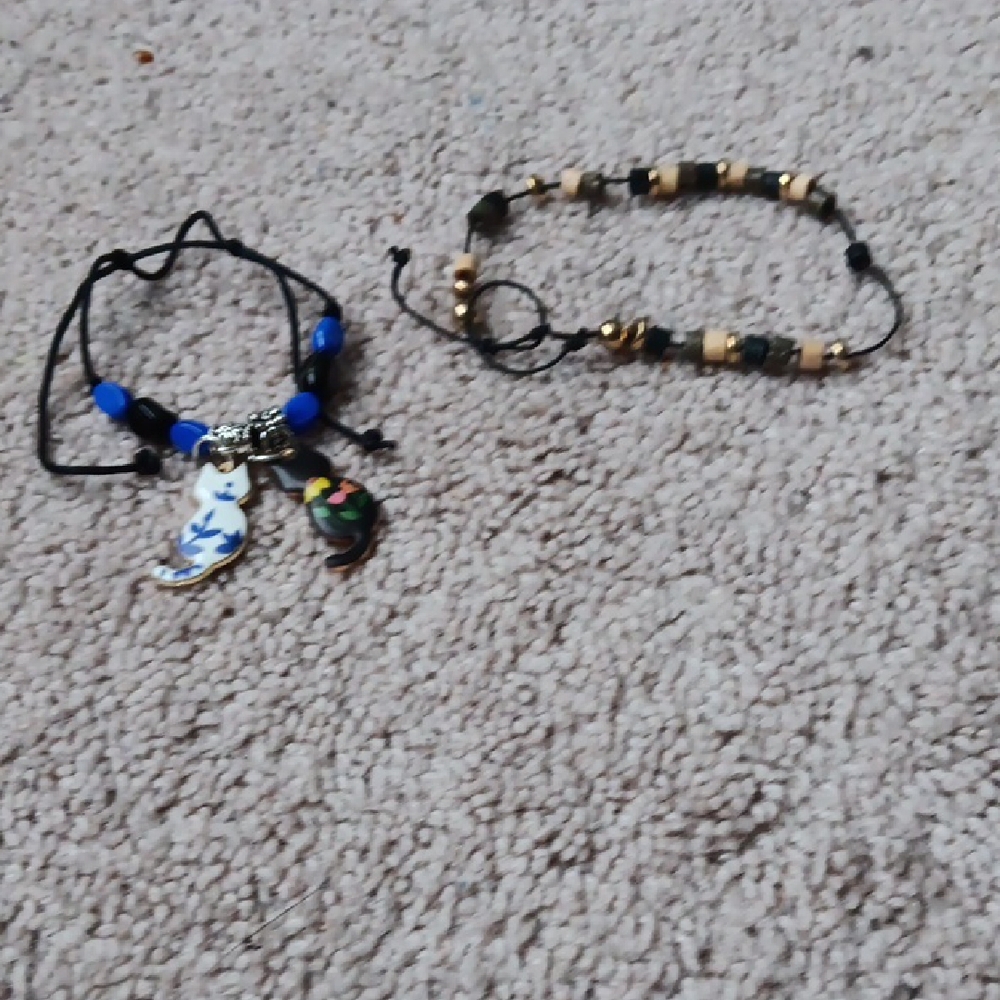 Cat Charm Bracelets Set - Blue and Gold